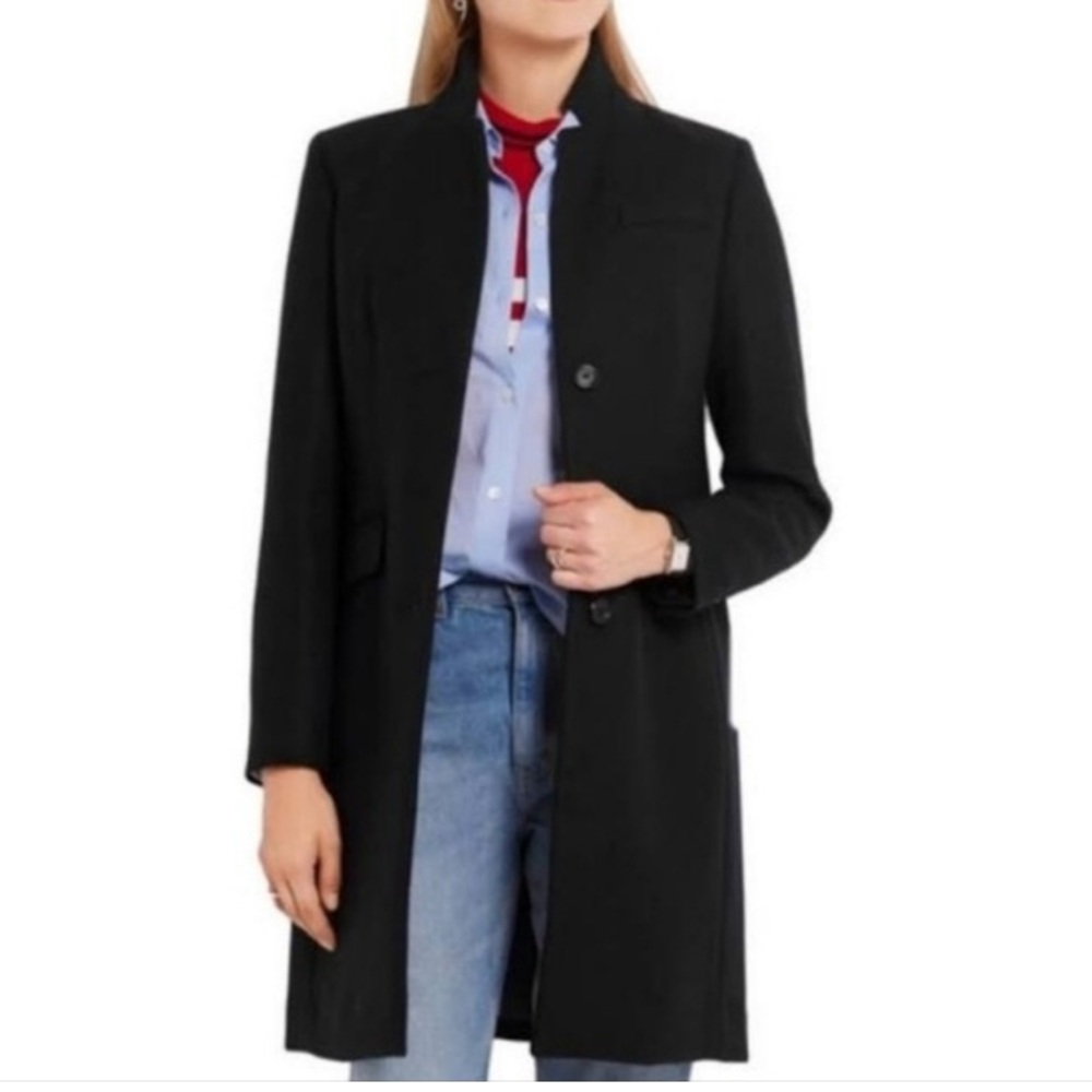 J. Crew Regent Wool Top Coat Standing Notch Collar Lined Color Black Size 0/00P
